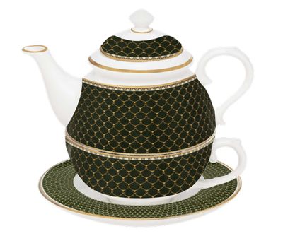 Halcyon Days Antler Trellis Dark Green Gold Tea for One BCGAT0941C, 5056327822196