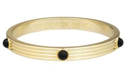 Halcyon Days Ribbed Cabochon Black Gold Bangle BPRCA02RDG, 5056327816195