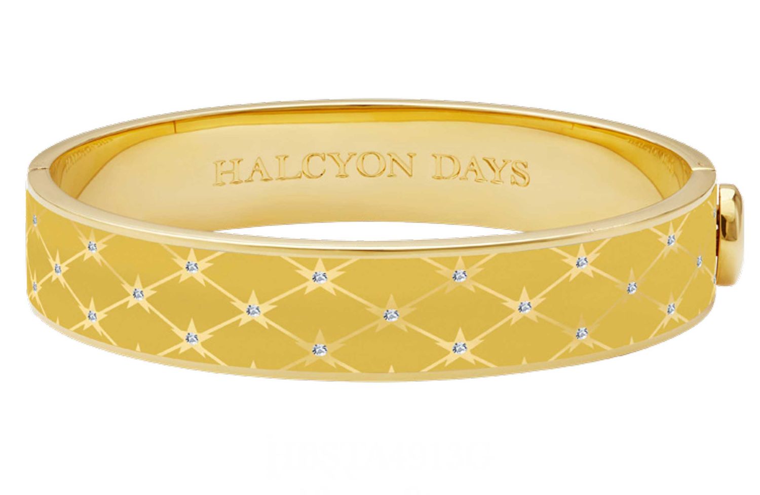 Halcyon Days 13mm Star Radiant Yellow Gold Hinged Bangle HBSTA4913G, 5056327822417