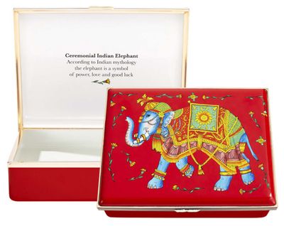 Halcyon Days Ceremonial Indian Elephant Red Enamel Box ENCIE0614G, 5060171154587