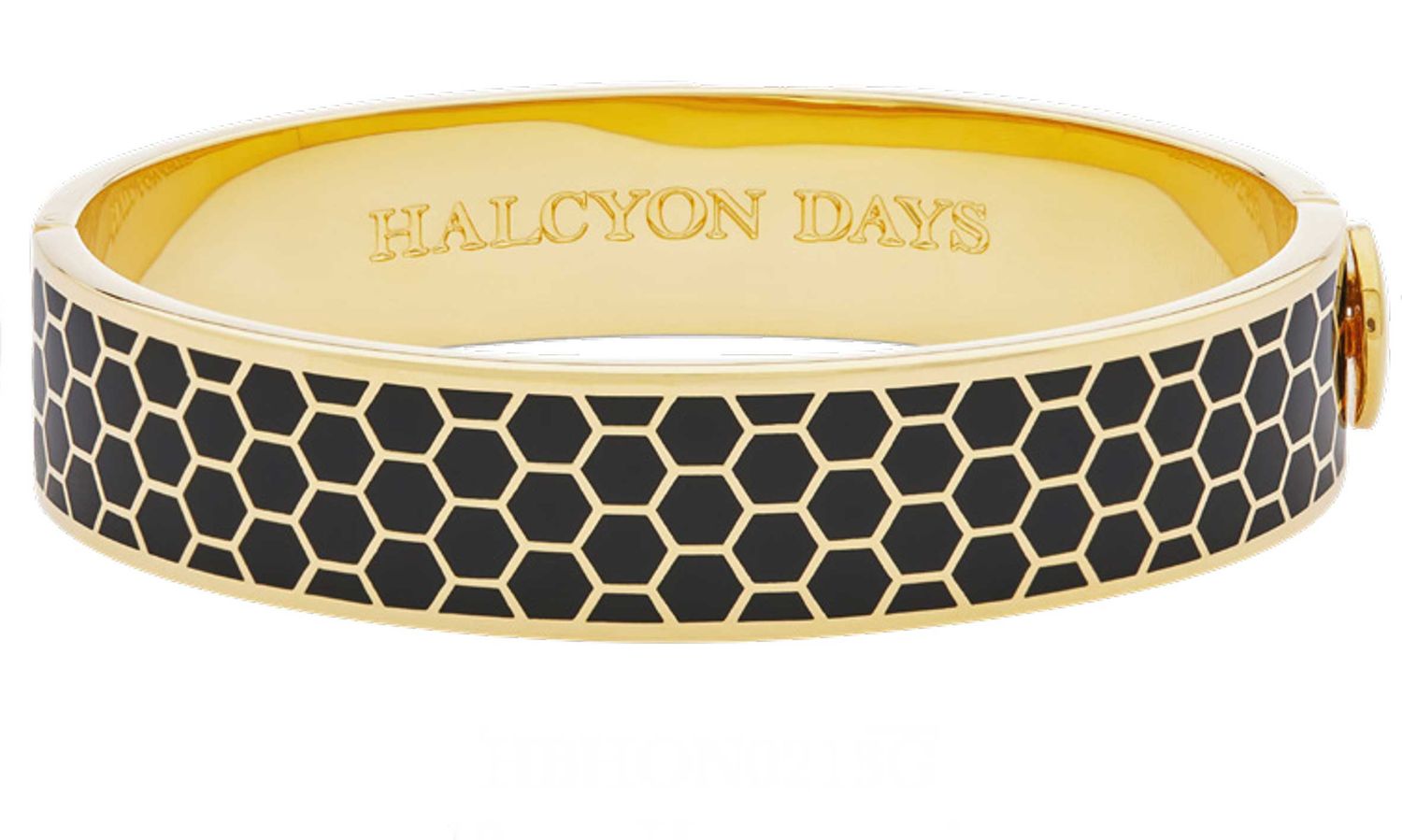 Halcyon Days 13mm Honeycomb Black Gold Hinged Bangle HBHON0213G, 5060171148388