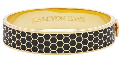 Halcyon Days 13mm Honeycomb Black Gold Hinged Bangle HBHON0213G, 5060171148388