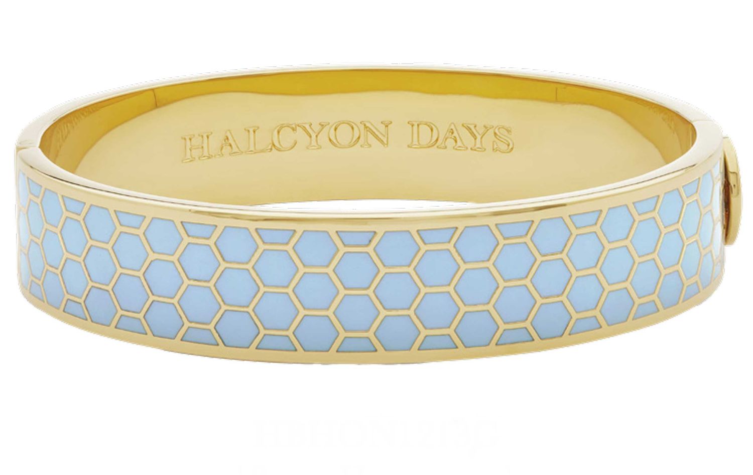 Halcyon Days 13mm Honeycomb Forget me not Gold Hinged Bangle HBHON1213G, 5056327816348