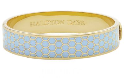 Halcyon Days 13mm Honeycomb Forget me not Gold Hinged Bangle HBHON1213G, 5056327816348