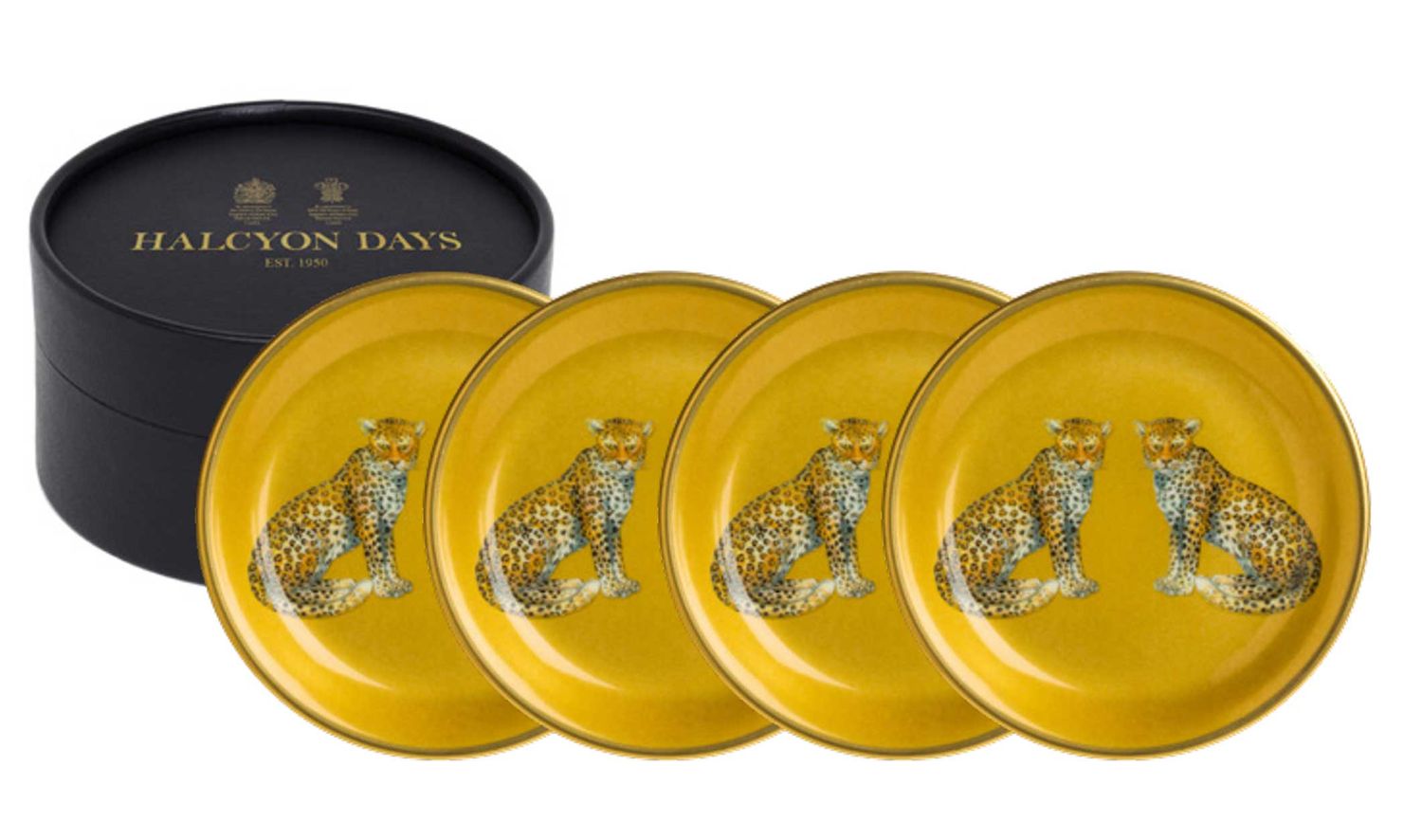 Halcyon Days Twin Leopards Gold Coaster Set of 4 BCMWL16SCG, 5055273107760