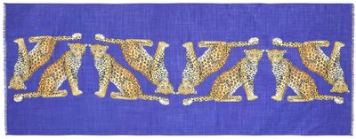 Halcyon Days Twin Leopards Cobalt 170cm x 65cm Wool Silk Long Scarf SAMWL18WS65, 5056327809593
