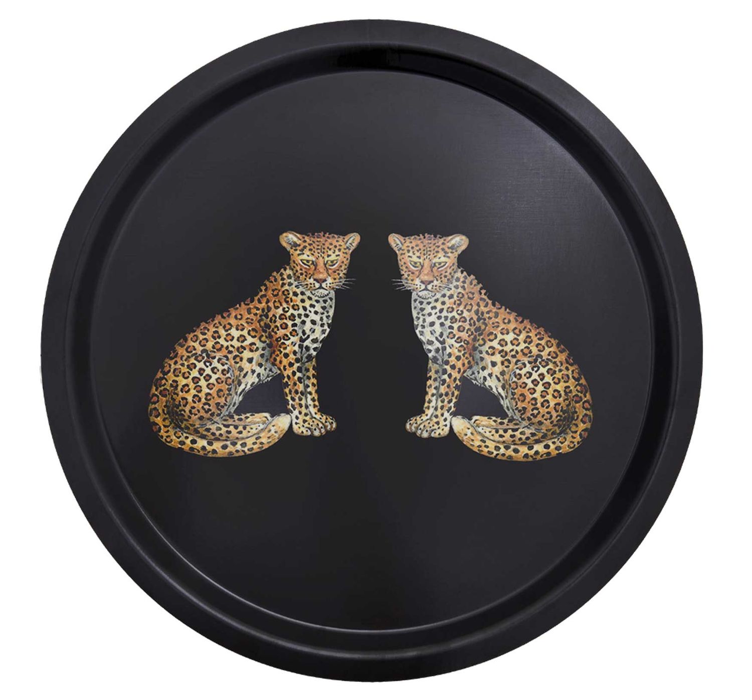 Halcyon Days Twin Leopard Black Round Birchwood Tray TRMWL02RT, 5056327816553