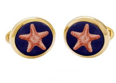 Halcyon Days Starfish Round Cufflinks Navy Gold CLSTA11RDG, 5056327817024