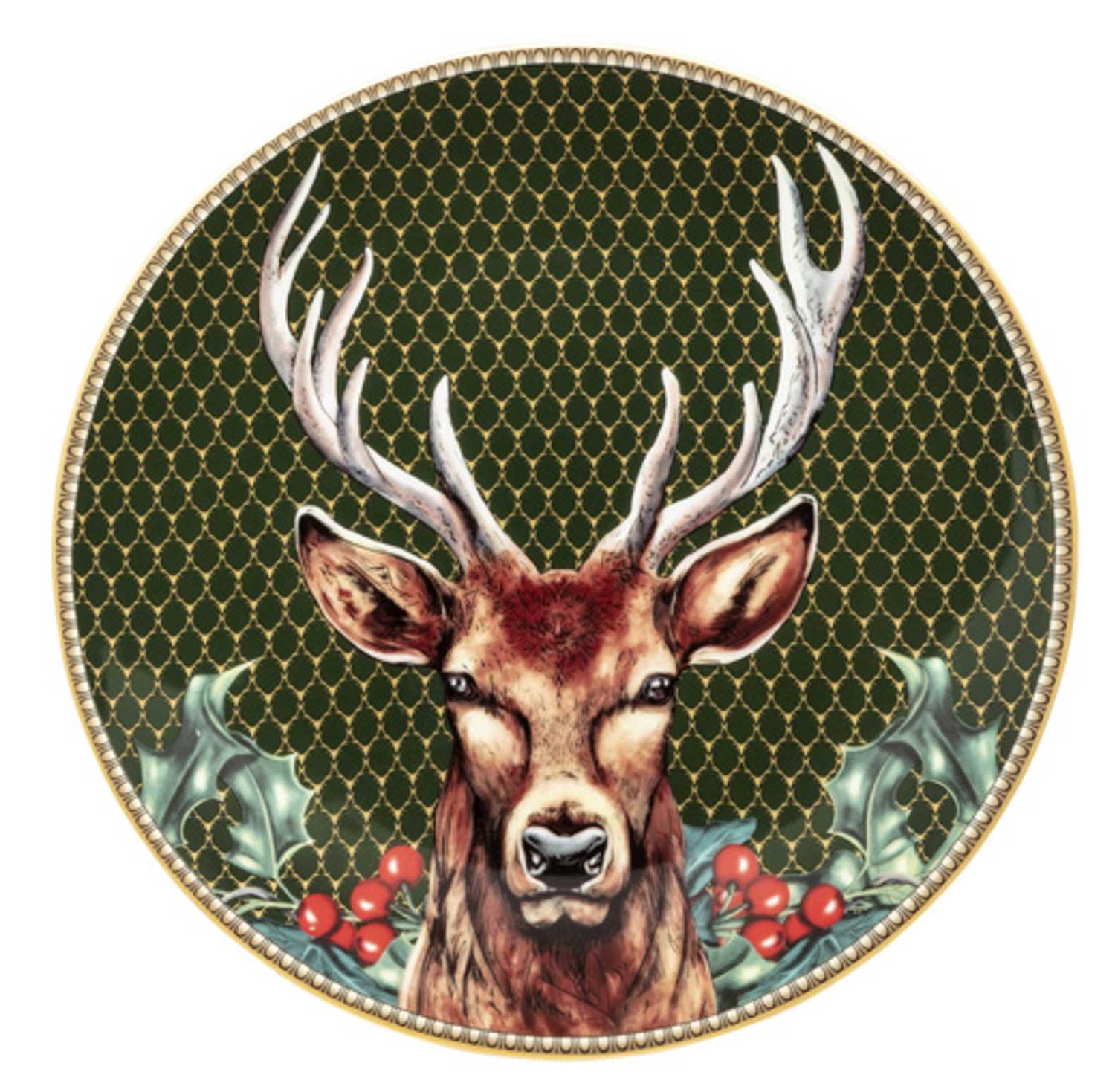 Halcyon Days Antler Trellis Green &amp; Stag 8 Inch Coupe Plate BCGAS098CG, 5056327817628