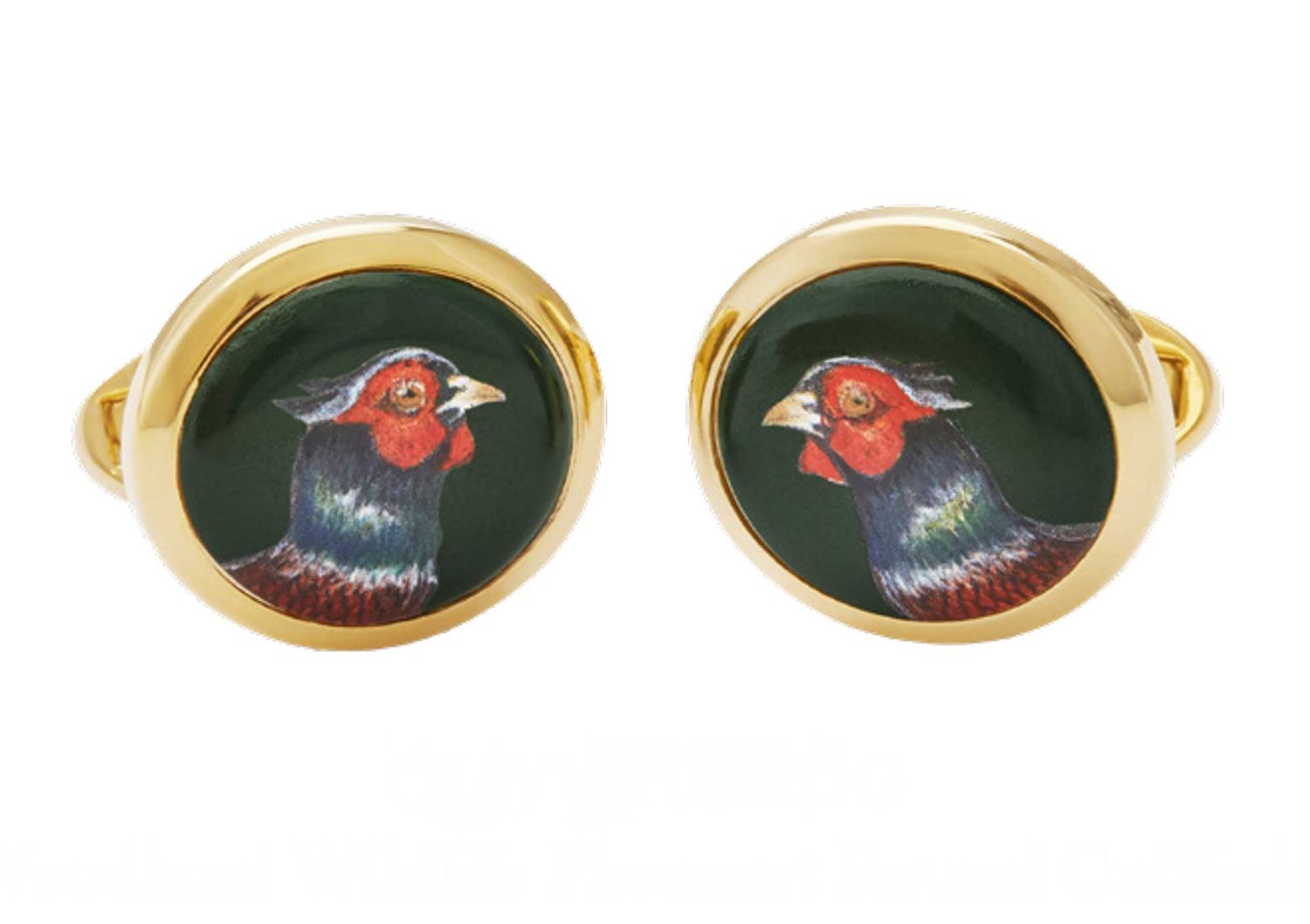 Halcyon Days Woodland Wildlife Pheasant Round Cufflinks Green Gold CLWWP09RDG, 5056327814320