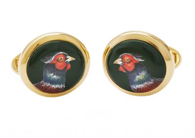 Halcyon Days Woodland Wildlife Pheasant Round Cufflinks Green Gold CLWWP09RDG, 5056327814320