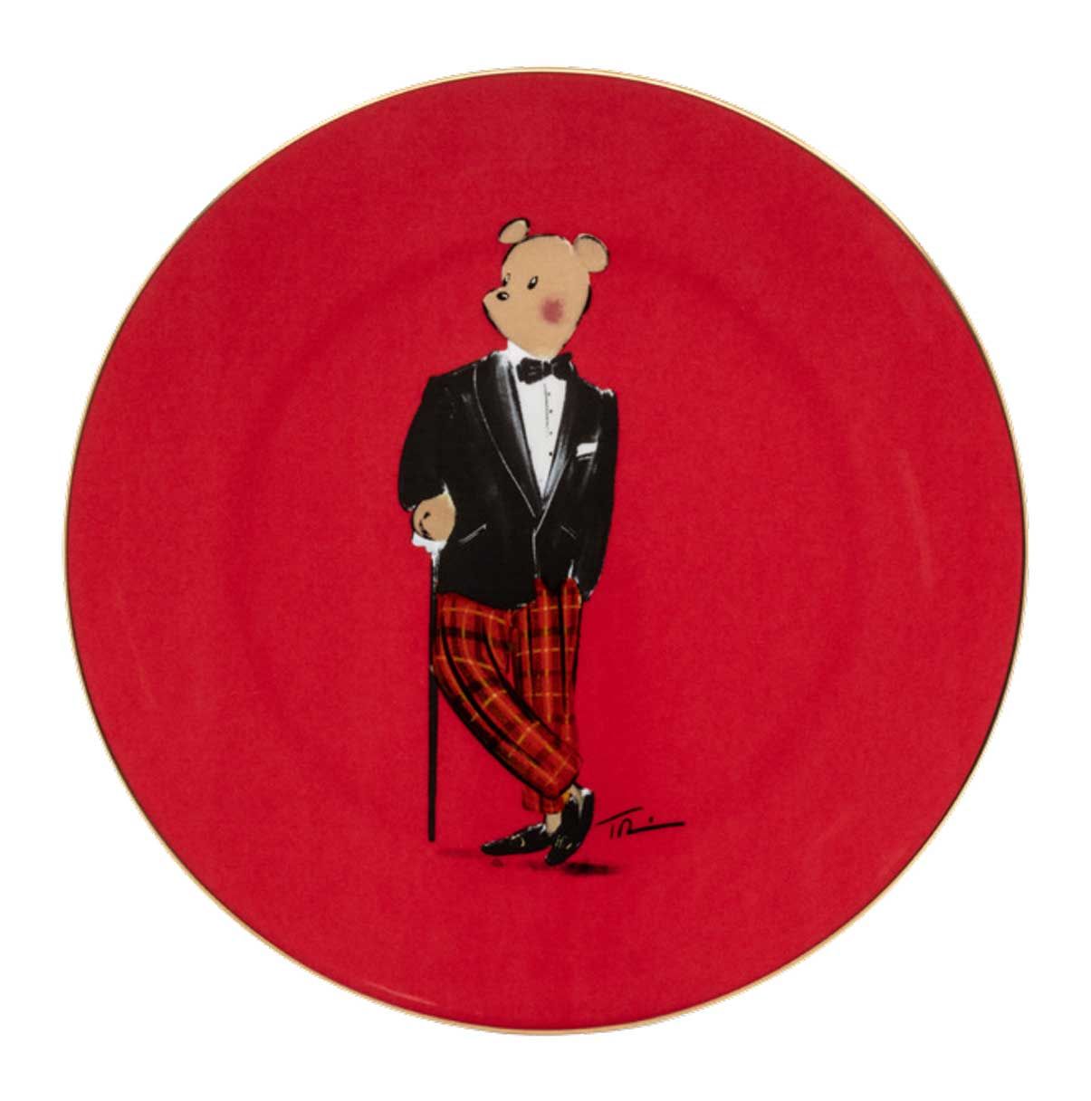Halcyon Days Hal the Bear Red 8 Inch Coupe Plate BCHAC068CG, 5056327816065