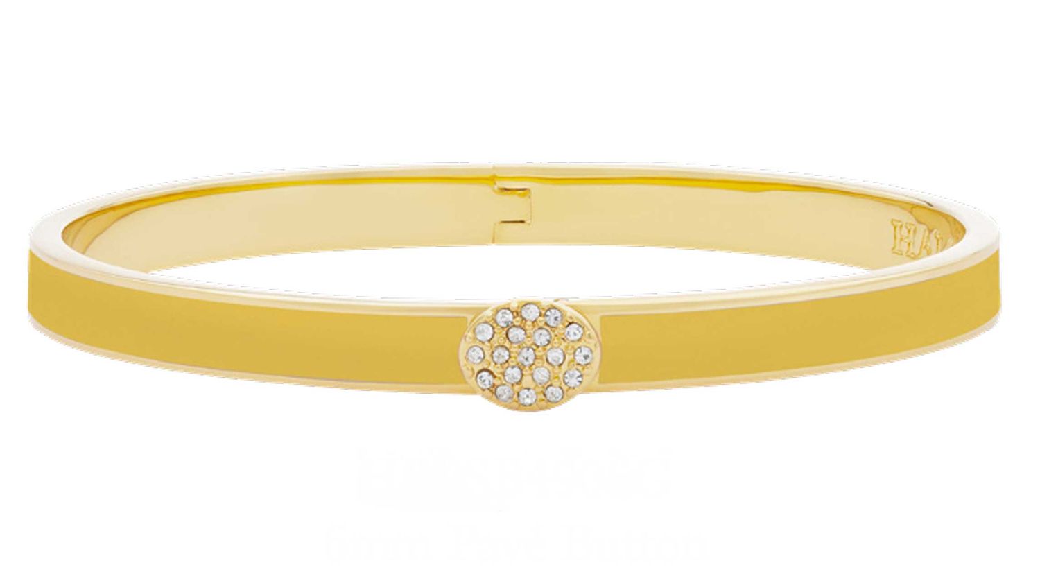 Halcyon Days 6mm Plain Pave Button Radiant Yellow Gold Hinged Bangle HBPSB4906G, 5055273107173