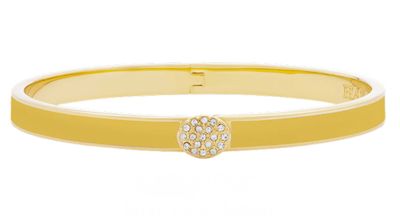 Halcyon Days 6mm Plain Pave Button Radiant Yellow Gold Hinged Bangle HBPSB4906G, 5055273107173