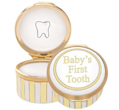 Halcyon Days Baby&#39;s First Tooth Yellow Enamel Box ENBFT0101G, 5056327816973