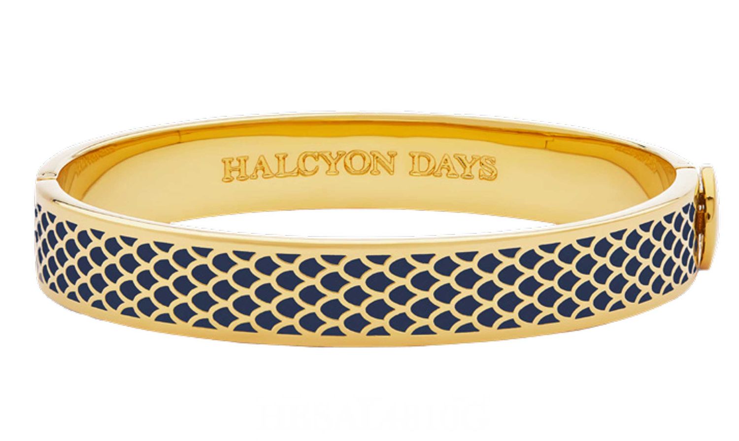Halcyon Days 1cm Salamander Estate Blue Gold Hinged Bangle HBSAL4810G, 5055273107166