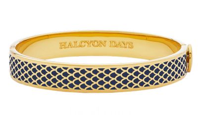 Halcyon Days 1cm Salamander Estate Blue Gold Hinged Bangle HBSAL4810G, 5055273107166