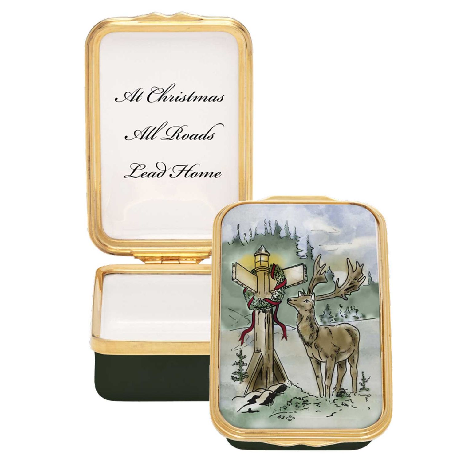 Halcyon Days At Christmas All Roads Lead Home Enamel Box ENACR0923G, 5056327821991