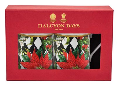 Halcyon Days Parterre Black with Poinsettia Mug Set of 2 BCPBW01MSG, 5056327802013