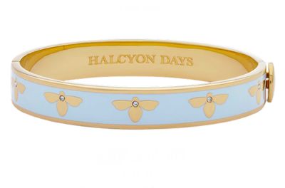 Halcyon Days 1cm Bee Forget Me Not Gold Hinged Bangle HBBEE1210G, 5056327815341
