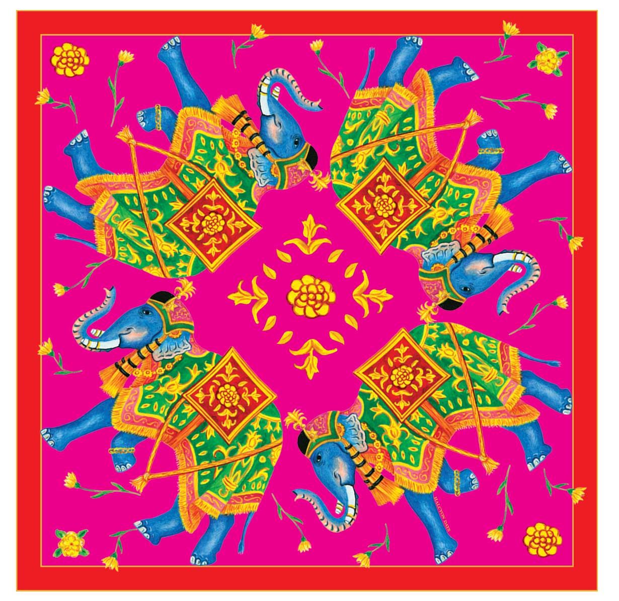 Halcyon Days Ceremonial Indian Elephant Pink Tourmaline 45 x 45cm 100% Silk Mini Scarf SACIE33SS45,…
