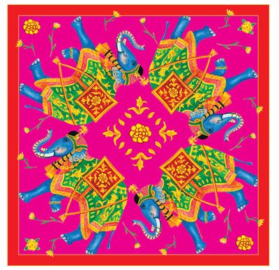Halcyon Days Ceremonial Indian Elephant Pink Tourmaline 45 x 45cm 100% Silk Mini Scarf SACIE33SS45,…