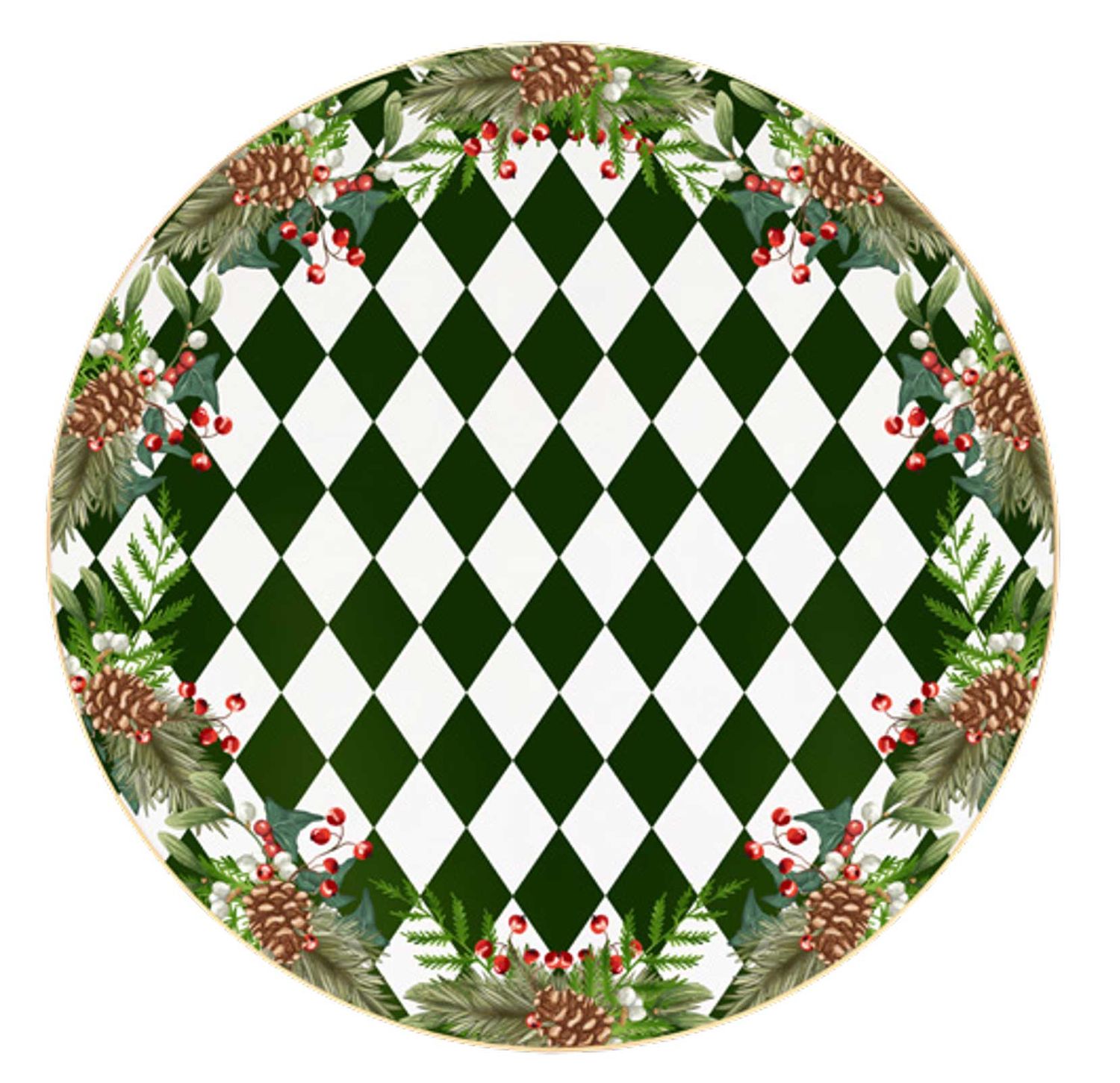 Halcyon Days Parterre Green with Garland 8 Inch Coupe Plate BCPAG098CG, 5056327822127