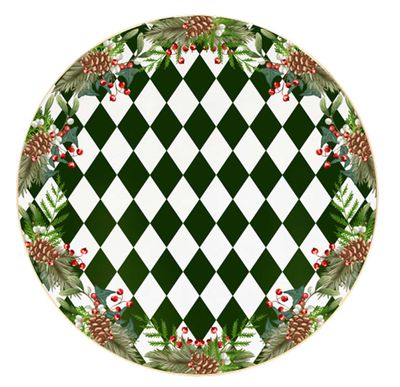 Halcyon Days Parterre Green with Garland 8 Inch Coupe Plate BCPAG098CG, 5056327822127