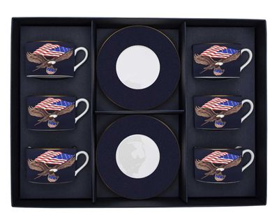 Halcyon Days Star Spangled Banner Teacup &amp; Saucer Set of 6 BCCSSB11T6G, 5055273107753
