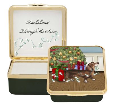 Halcyon Days Dachshund Through the Snow Enamel Box ENDTS0958G, 5056327822011