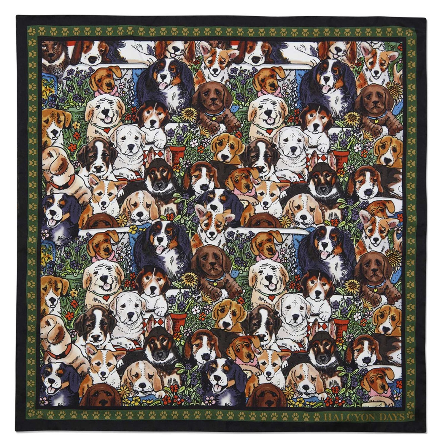 Halcyon Days Dogs Leave Pawprints 45 x 45cm 100% Silk Mini Scarf SADLP01SS45, 5056327816867