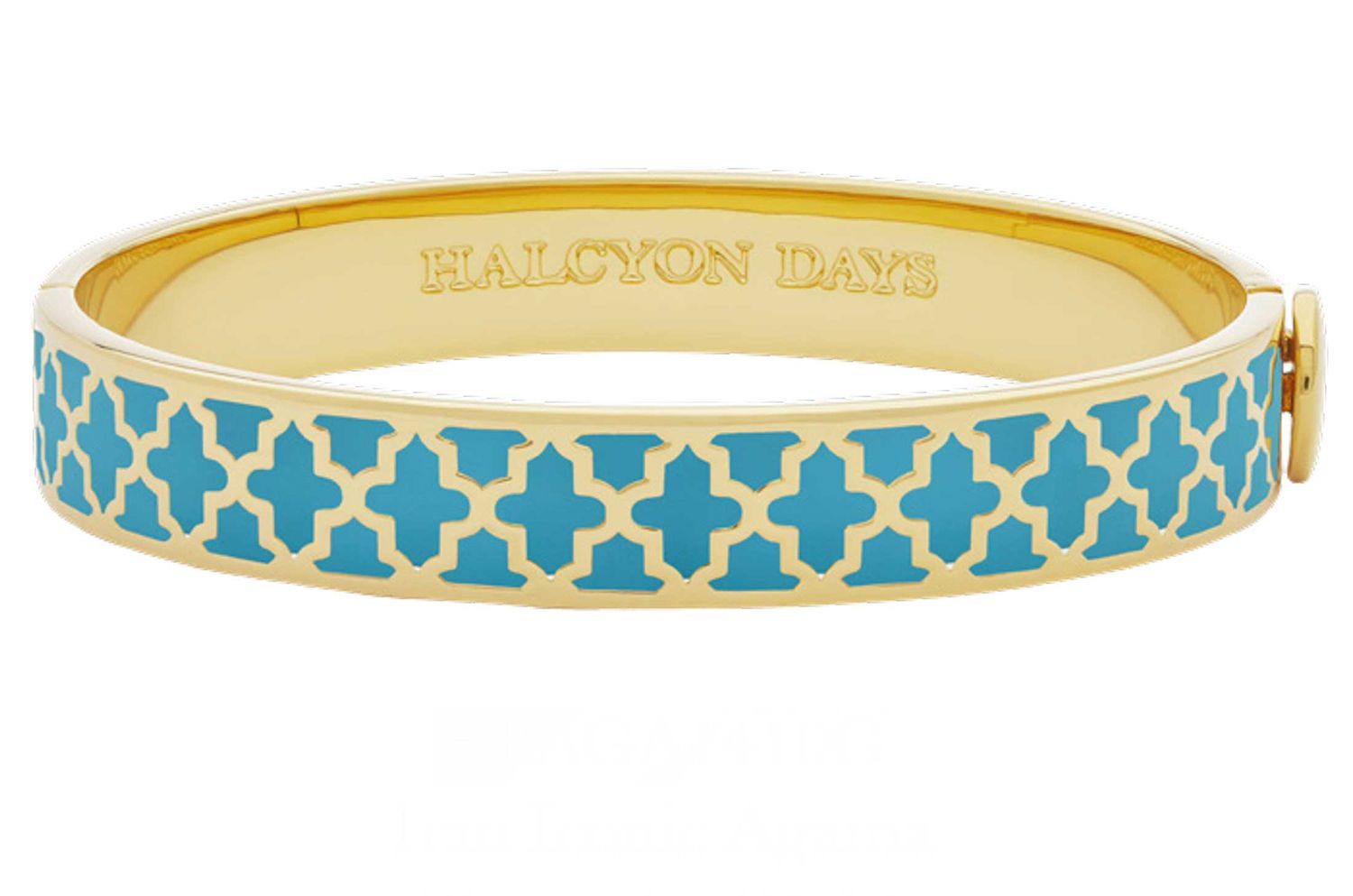 Halcyon Days 1cm Agama Turquoise Gold Hinged Bangle HBAGA1410G, 5055273107128