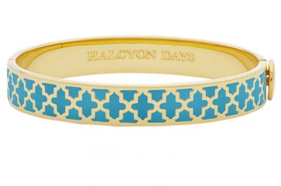 Halcyon Days 1cm Agama Turquoise Gold Hinged Bangle HBAGA1410G, 5055273107128