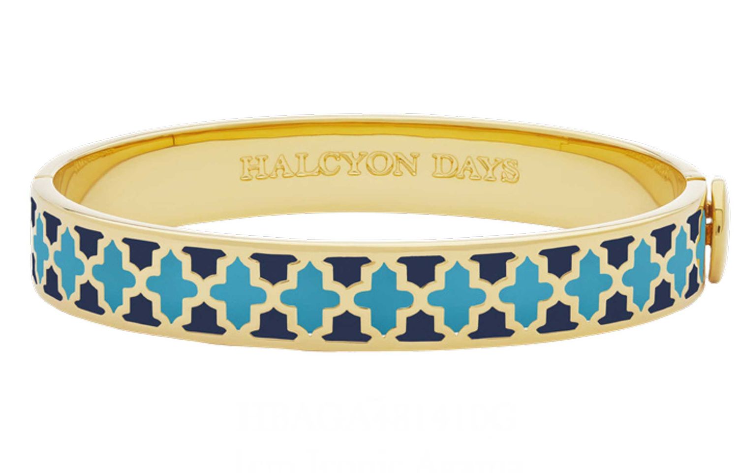 Halcyon Days 1cm Agama Estate Blue &amp; Turquoise Gold Hinged Bangle HBAGA481410G, 5055273107135