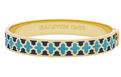 Halcyon Days 1cm Agama Estate Blue &amp; Turquoise Gold Hinged Bangle HBAGA481410G, 5055273107135