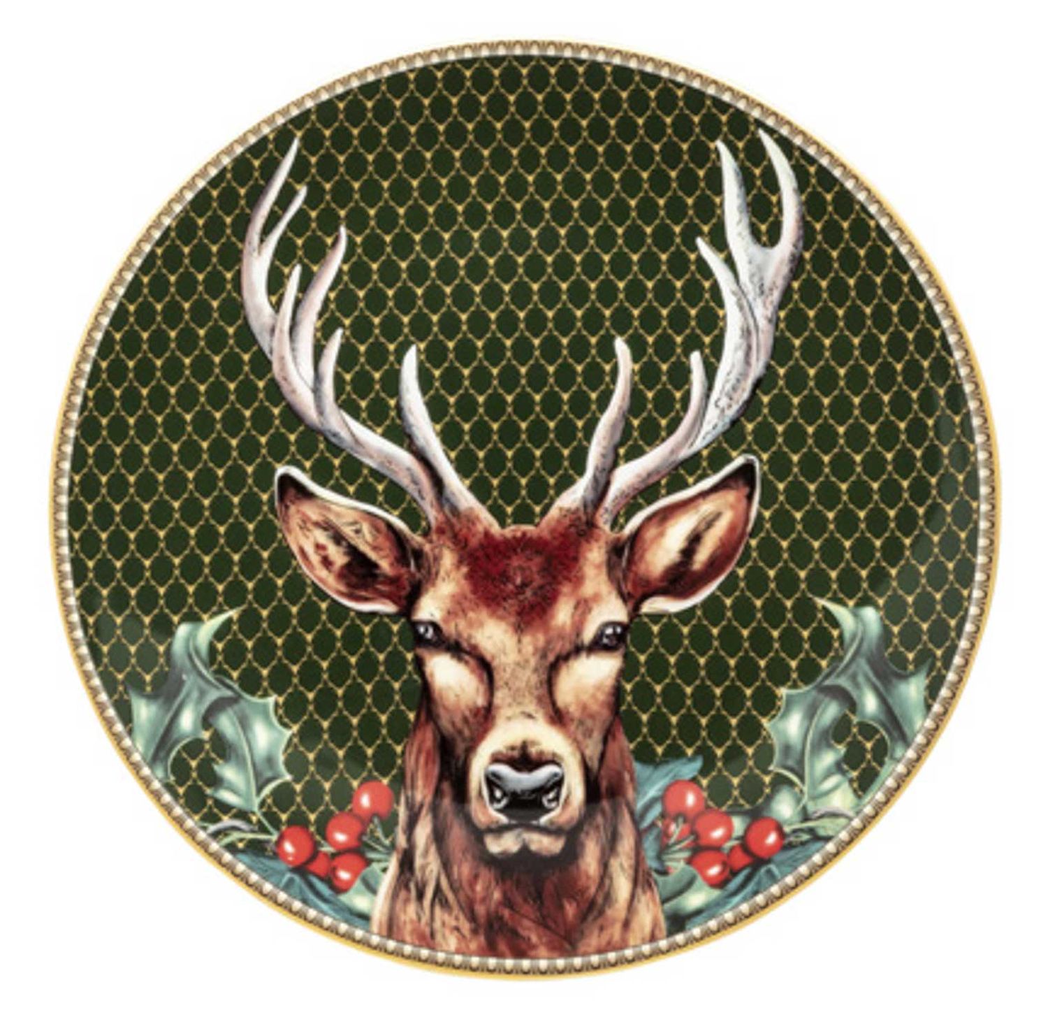 Halcyon Days Antler Trellis Green &amp; Stag 6 Inch Coupe Plate BCGAS096CG, 5056327822080