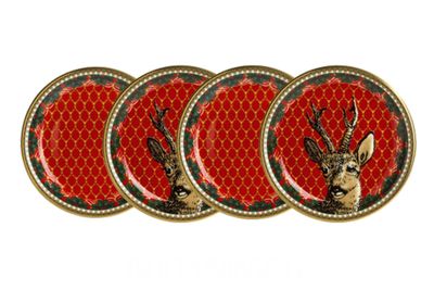 Halcyon Days Antler Trellis Red Gold Coaster Set BCGAS06SCG, 5055273100518