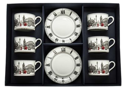 Halcyon Days The London Icons Teacup &amp; Saucer Set of 6 BCLON03T6N, 5056327800750