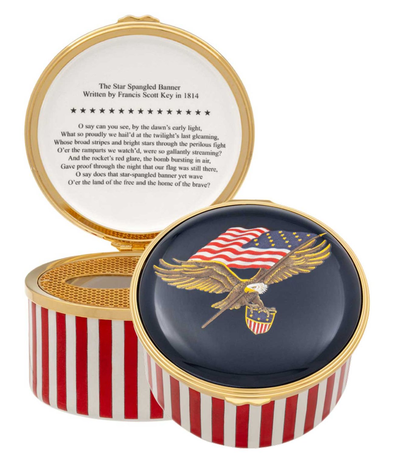 Halcyon Days Star Spangled Banner Striped Base Musical Box ENSSB0151MG, 5056327816591