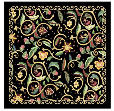 Halcyon Days Jacobean Floral Black 45 x 45cm 100% Silk Mini Scarf SAJBF02SS45, 5055273107289