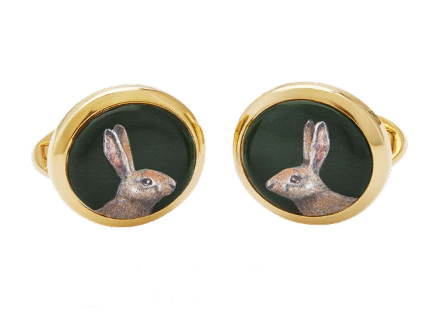 Halcyon Days Woodland Wildlife Hare Round Cufflinks Green Gold CLWWH09RDG, 5056327814313