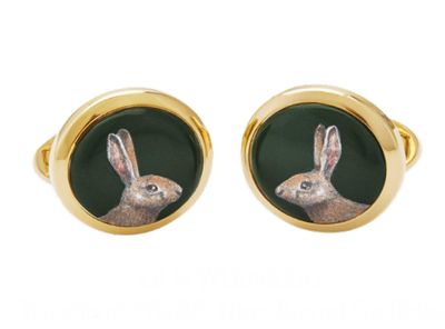 Halcyon Days Woodland Wildlife Hare Round Cufflinks Green Gold CLWWH09RDG, 5056327814313