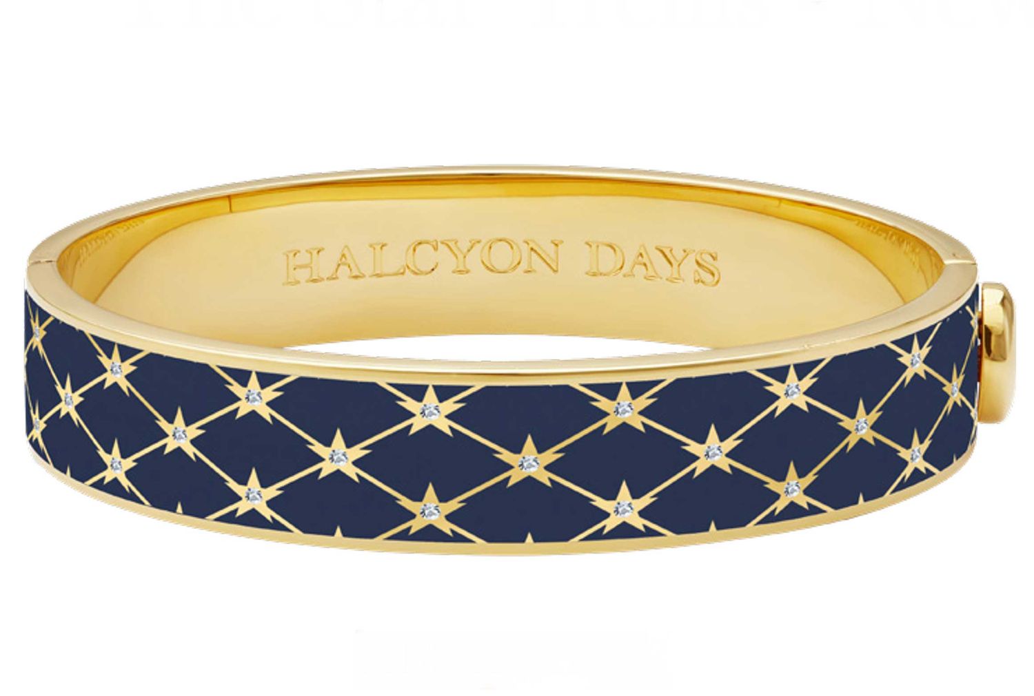 Halcyon Days 13mm Star Estate Blue Gold Hinged Bangle HBSTA4813G, 5056327822400