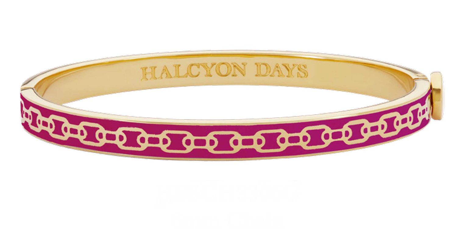 Halcyon Days 6mm Chain Pink Tourmaline Gold Hinged Bangle HBSCH3306G, 5055273107227