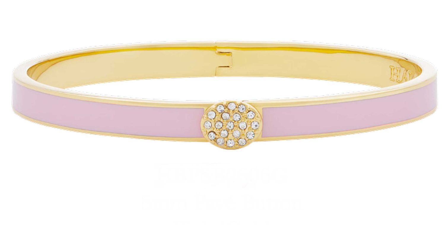 Halcyon Days 6mm Plain Pave Button Pink Gold Hinged Bangle HBPSB2606G, 5060171106289