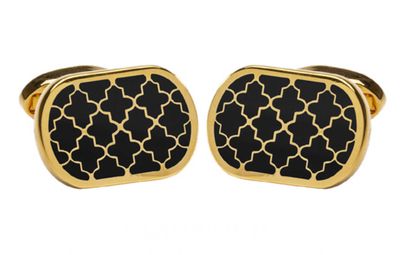 Halcyon Days Rectangle Agama Cufflinks Black/Gold CLAGA02RTG, 5056327821670