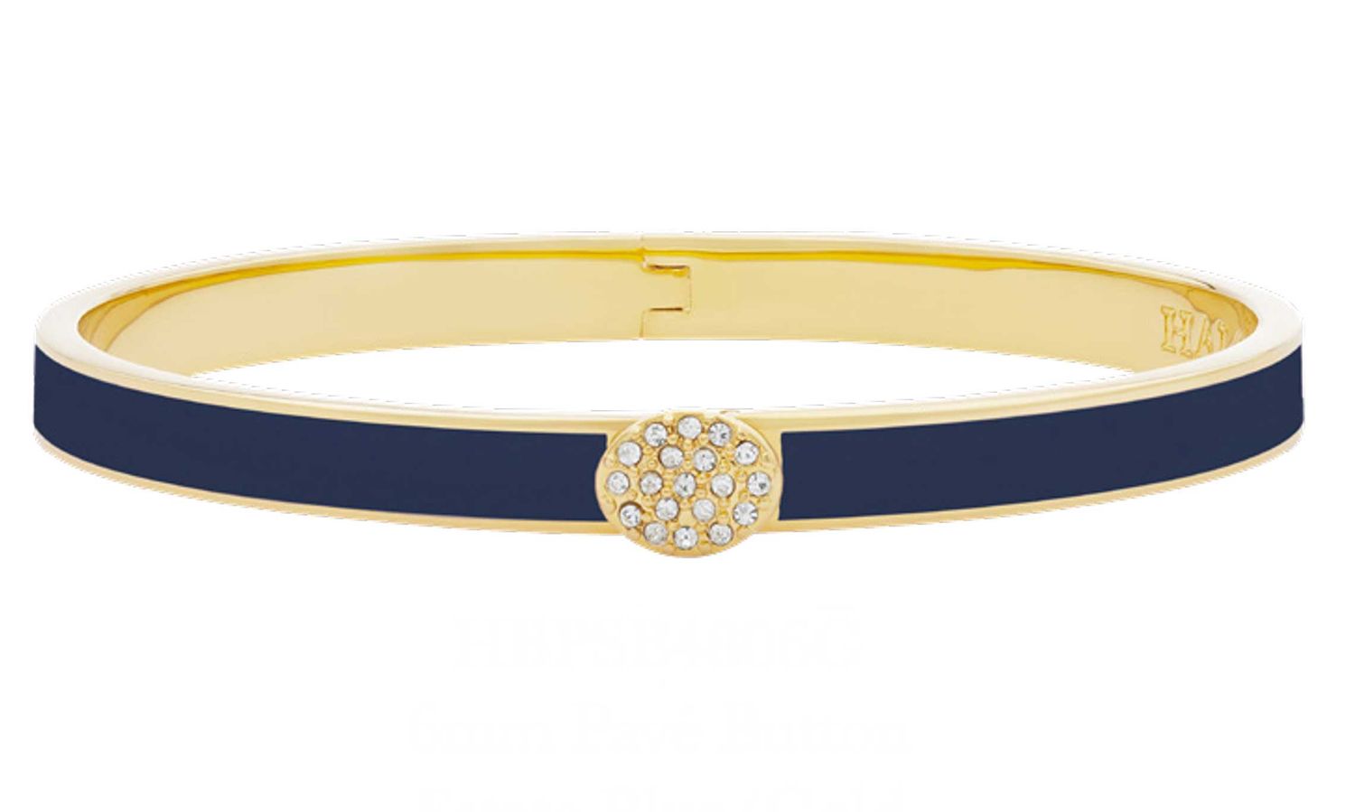 Halcyon Days 6mm Plain Pave Button Estate Blue Gold Hinged Bangle HBPSB4806G, 5055273107180