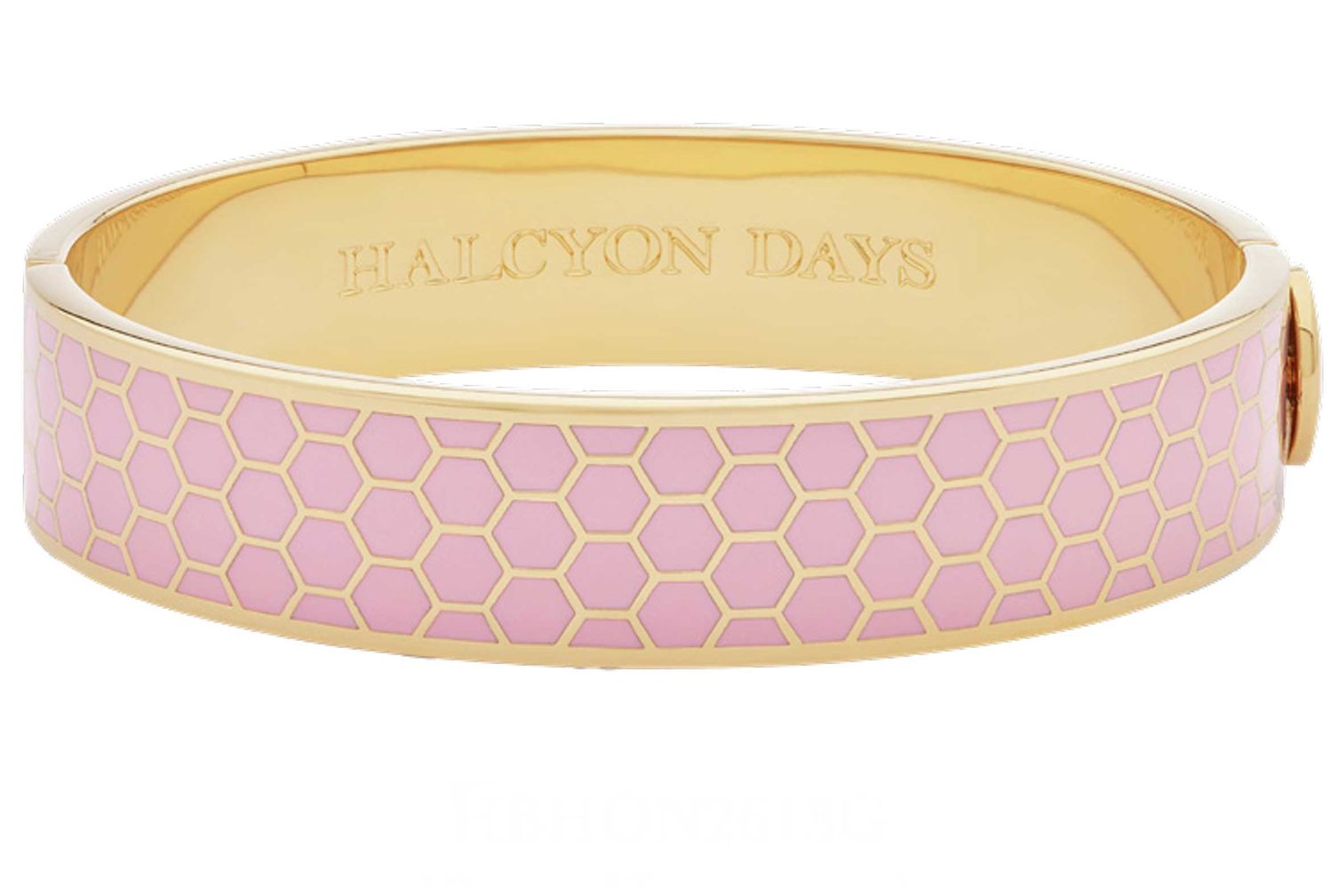Halcyon Days 13mm Honeycomb Pale Pink Gold Hinged Bangle HBHON2613G, 5056327816355
