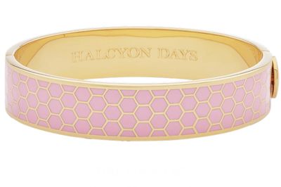 Halcyon Days 13mm Honeycomb Pale Pink Gold Hinged Bangle HBHON2613G, 5056327816355