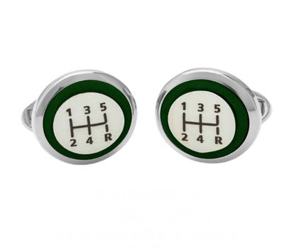 Halcyon Days Gear Stick Cufflinks Forest Green Sterling Silver CLGEA09RDS, 5055273107302